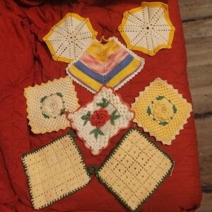 Colorful Crochet Potholders Doilies Set X 8 Handmade